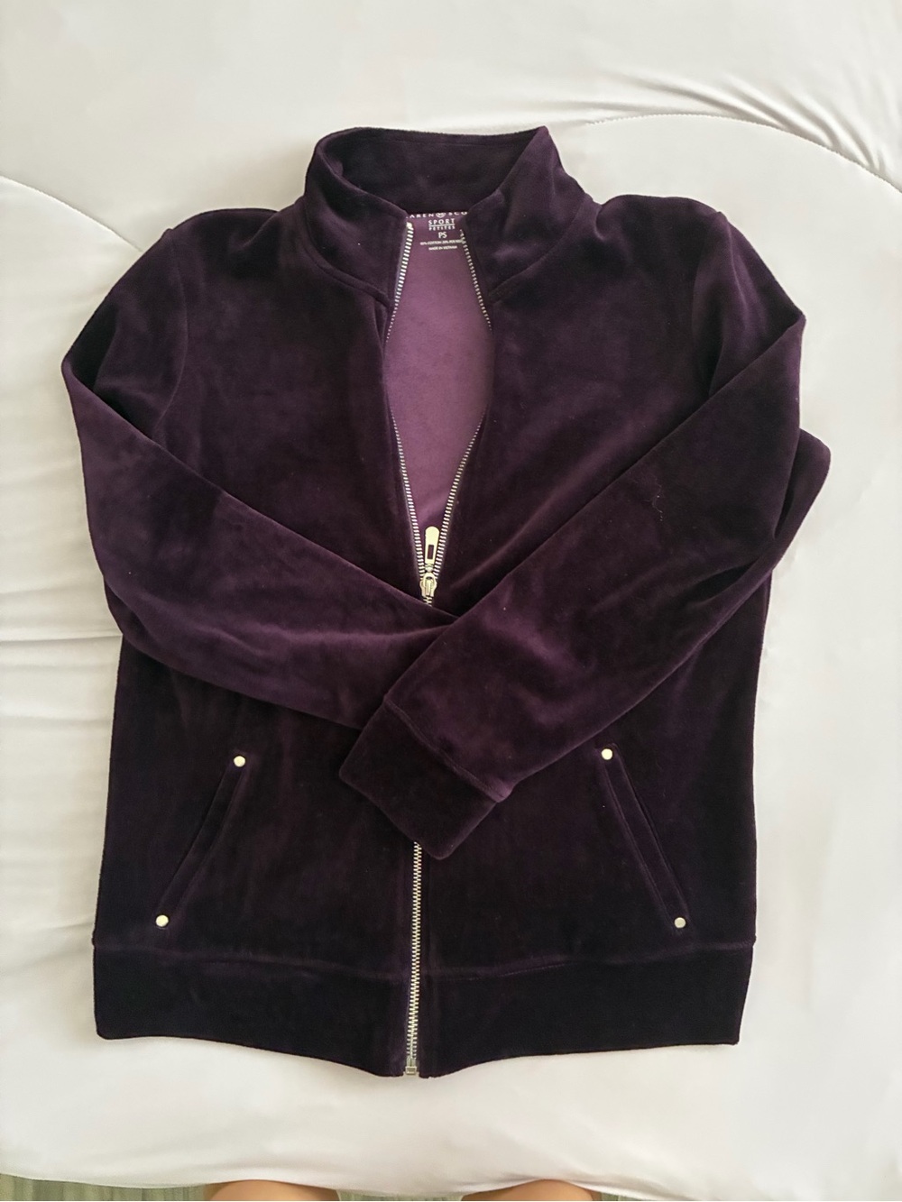 Lauren Ralph Lauren Deep Plum Velvet Bomber Jacket